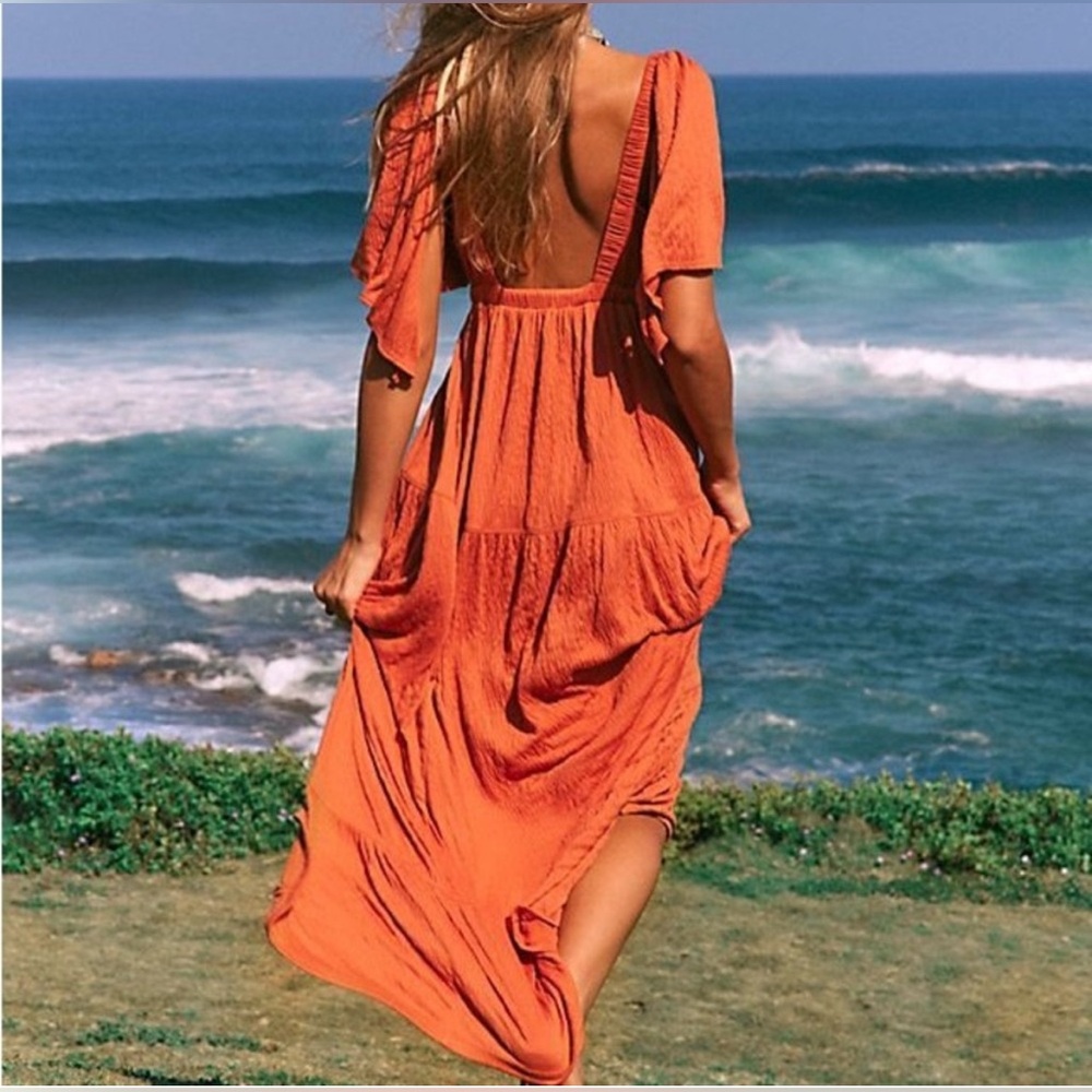 NEW Free People Orange La La Maxi Dress - Picture 2 of 11